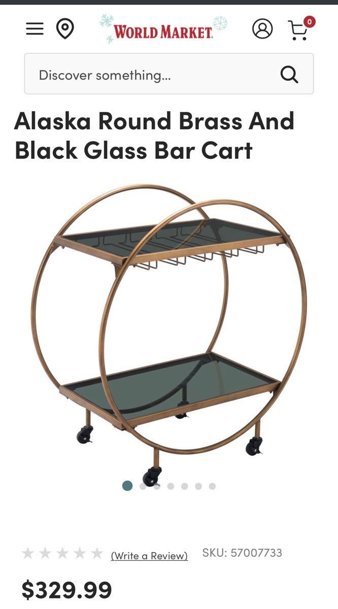 Alaska Round Brass and Black Glass Bar Cart by World Market