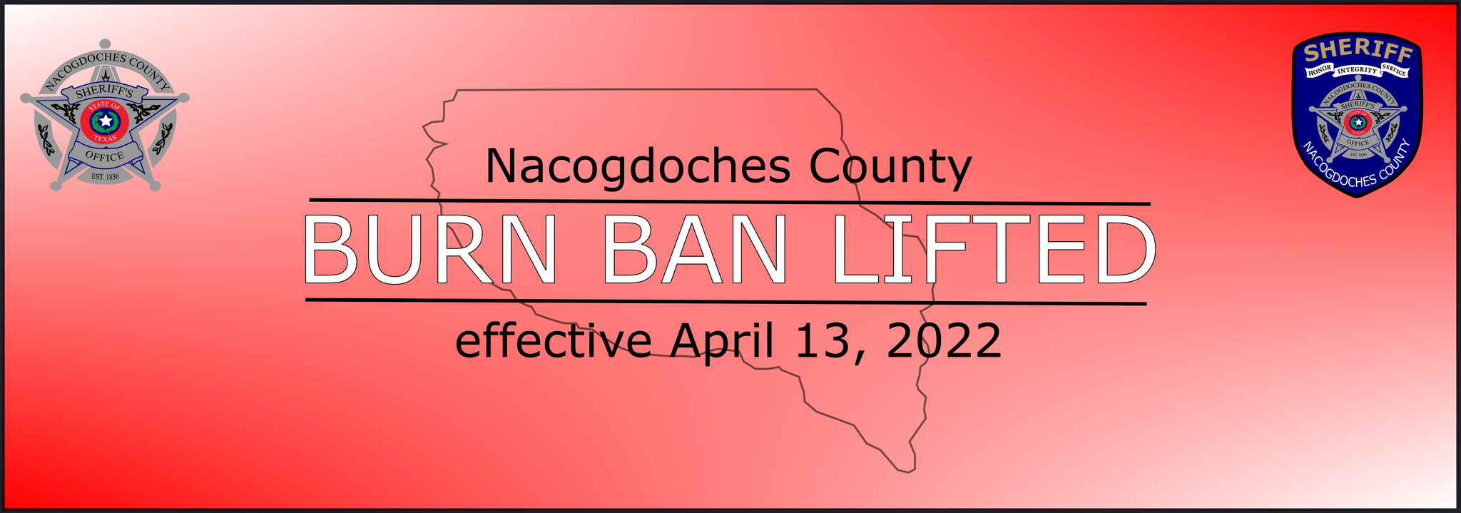 Burn ban lifted (Nacogdoches County Sheriff's Office) — Nextdoor — Nextdoor