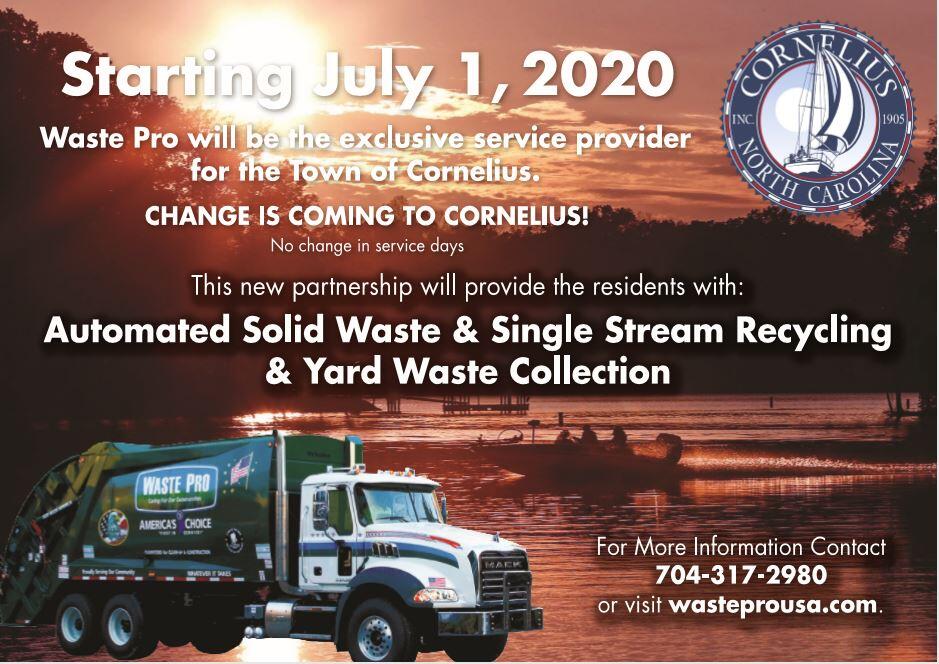 Town of Cornelius New Solid Waste Provider Waste Pro (Town of