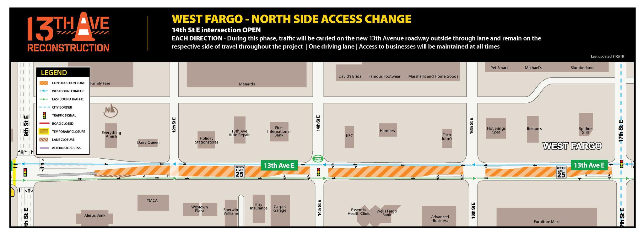 WestFargoStreets All 13th Avenue Work Zone Traffic Will Shift into Final Phase Saturday