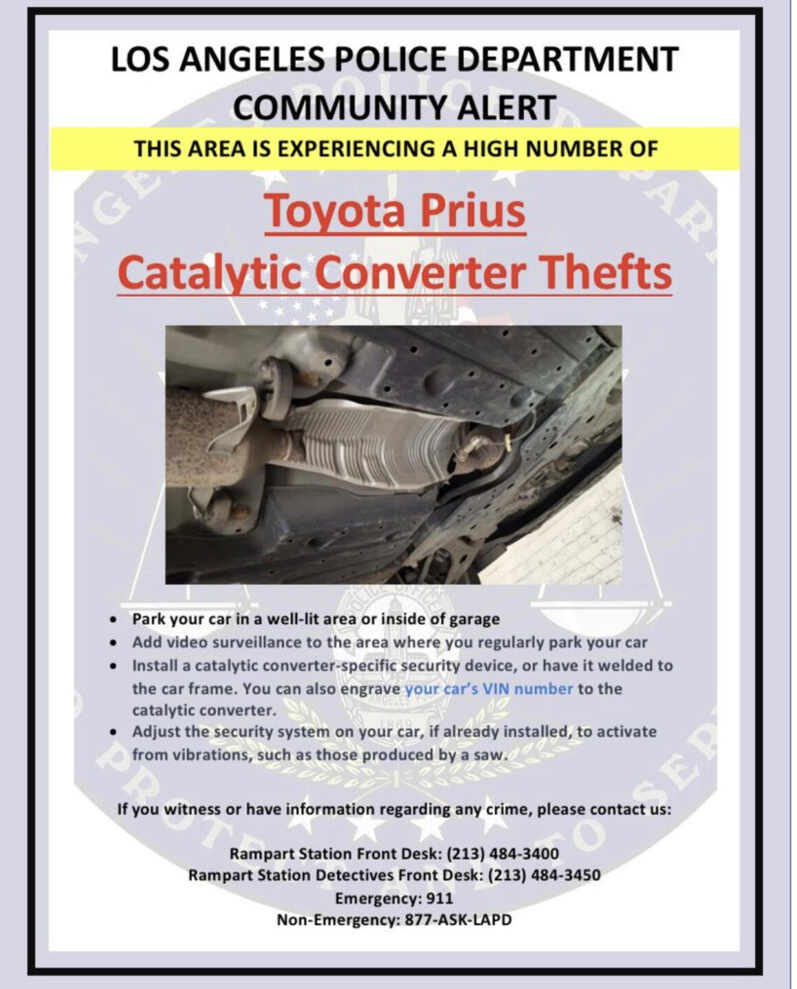 Catalytic Converter Thefts (Los Angeles Police Department) — Nextdoor