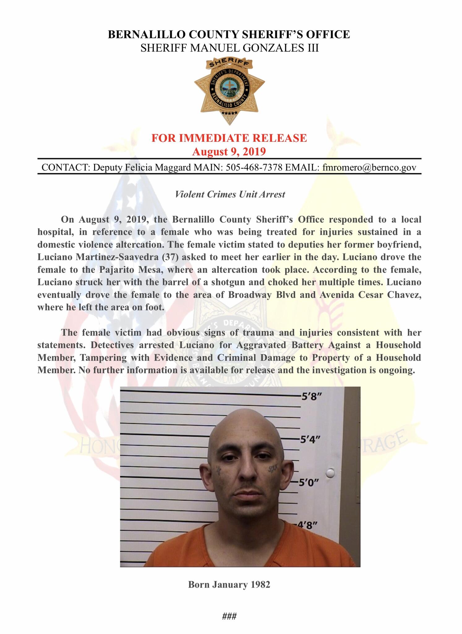 ***Press Release*** Violent Crimes Unit Arrest (Bernalillo County