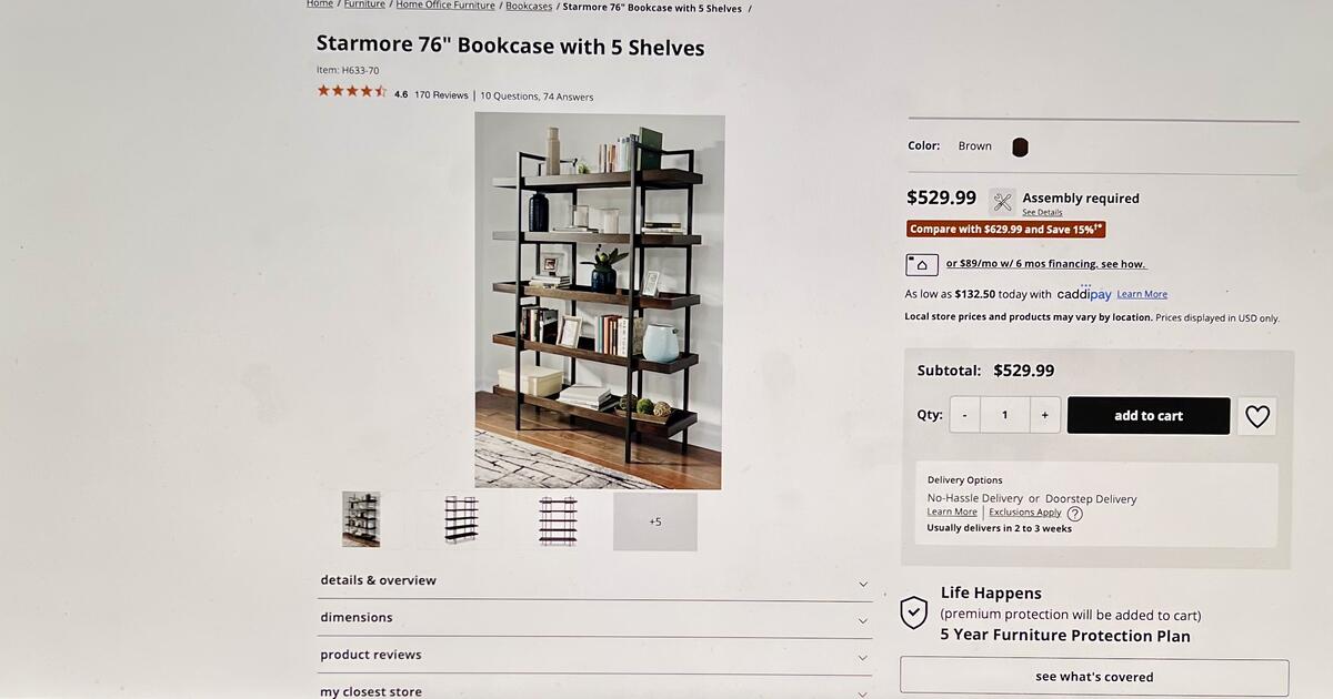 Ashley Home Store Starmore 76" bookcase with 5 shelves for 300 in