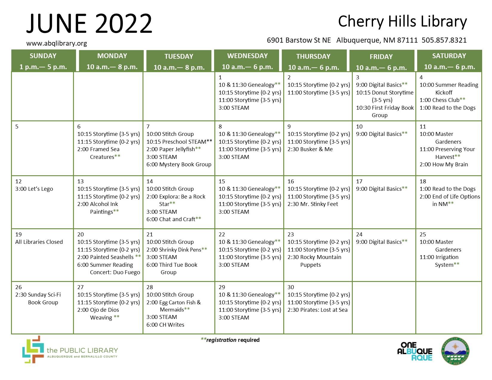 Cherry Hills Library, June 2022 Calendar & Programs (City of