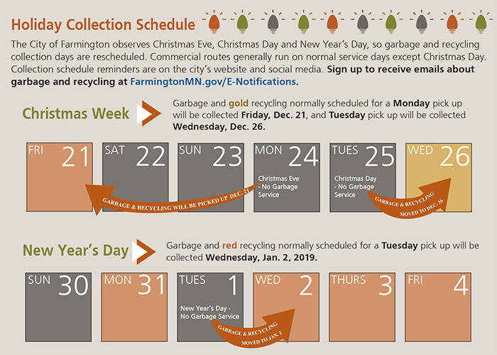 Holiday Garbage and Recycling Schedule (City of Farmington) — Nextdoor