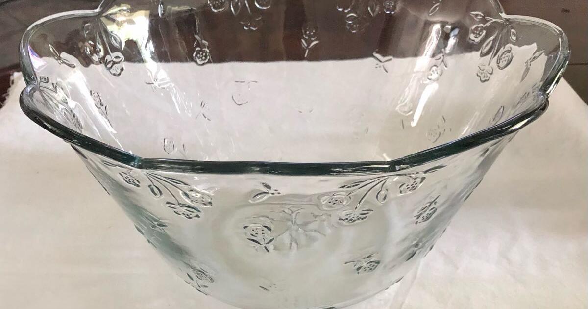 Vintage Savannah Clear Glass Floral Embossed Punch Bowl Only for 10 in