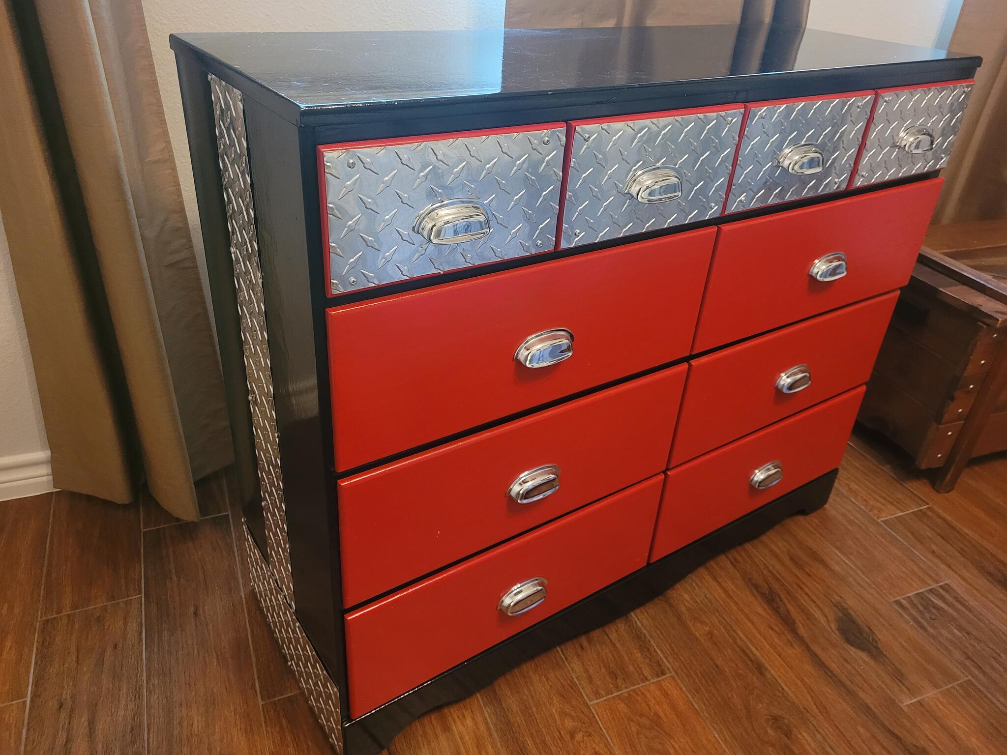 Upcycled Red & Black Dresser With Metal Accents For $50 In San Antonio, TX  | For Sale & Free  Nextdoor