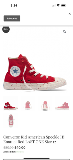 Kids size 12.5 Red Chucks/Converse  American Speckle Hi Enamel
