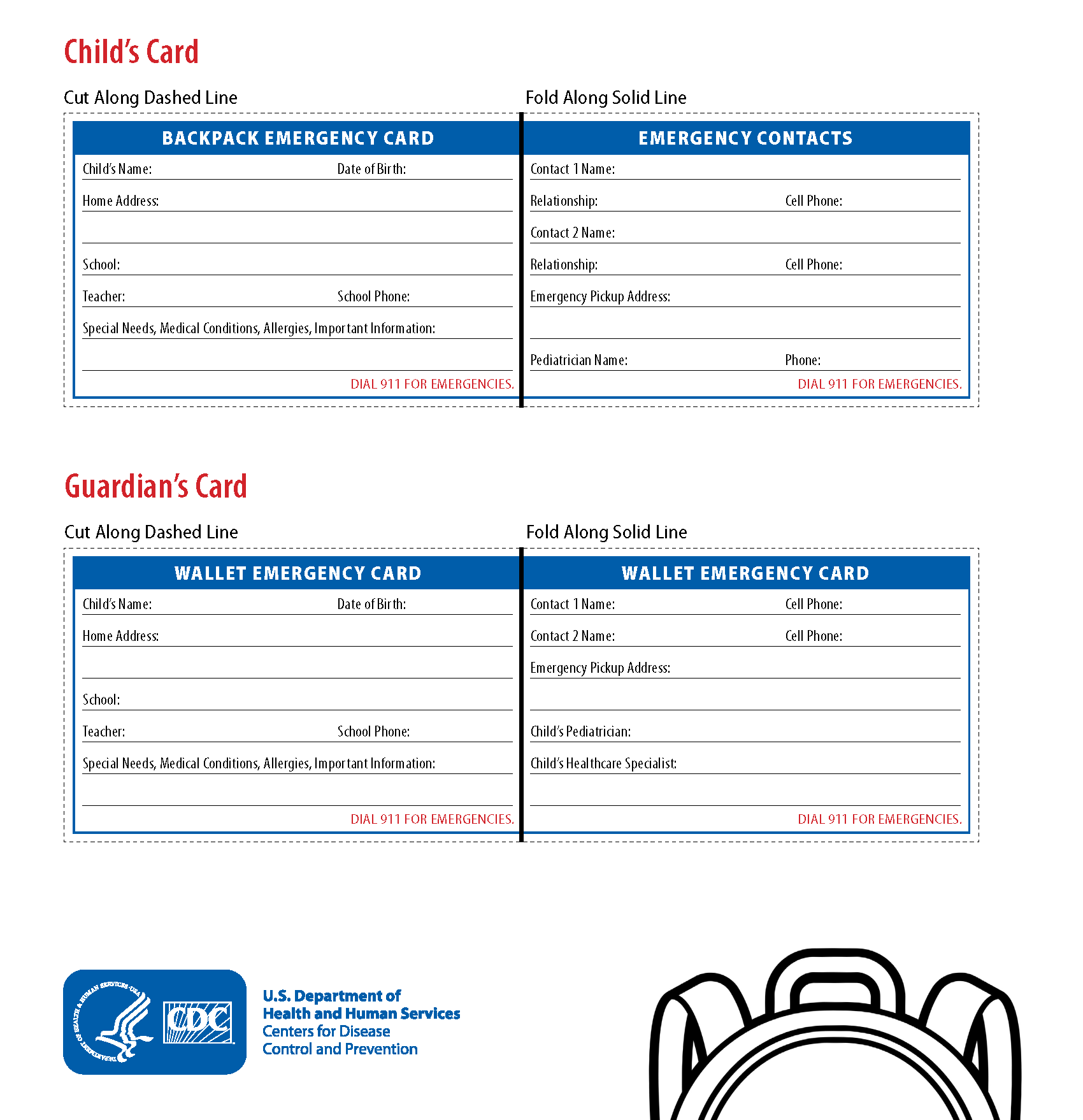 CDC has created a Backpack Emergency Card that you can complete for