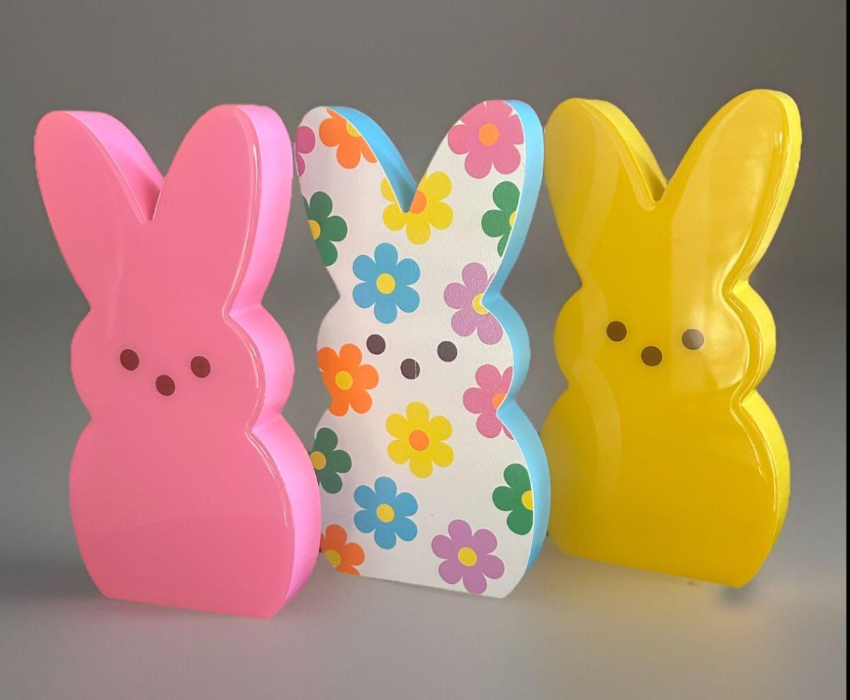 Wooden Easter Bunny Peeps Decor - Set of 3