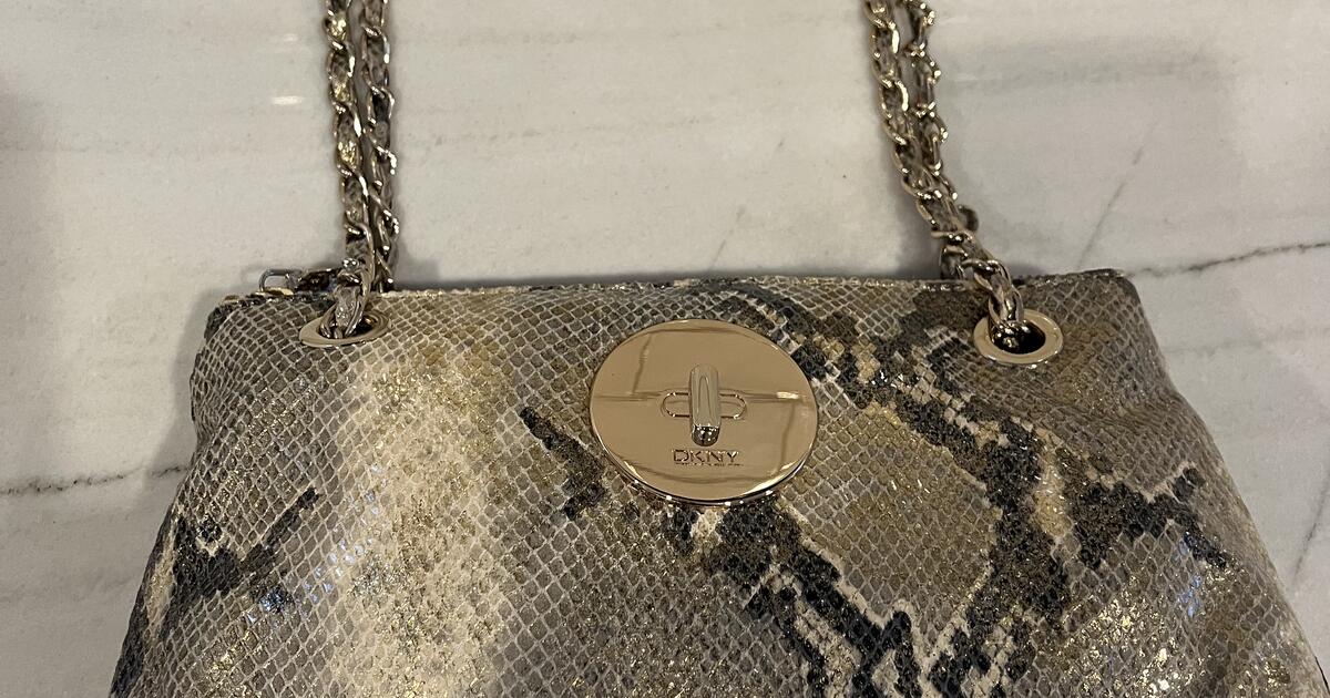DKNY Leather Metallic Python Print Long Chain Shoulder Or Cross Body dkny-leather-metallic-python-print-long-chain-shoulder-or-cross-body