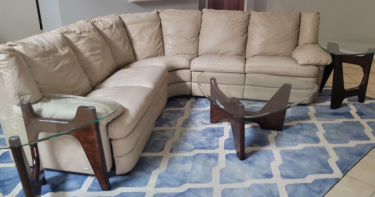 Natuzzi Italia Leather Couch With Glass Coffee & End Tables for 800 in