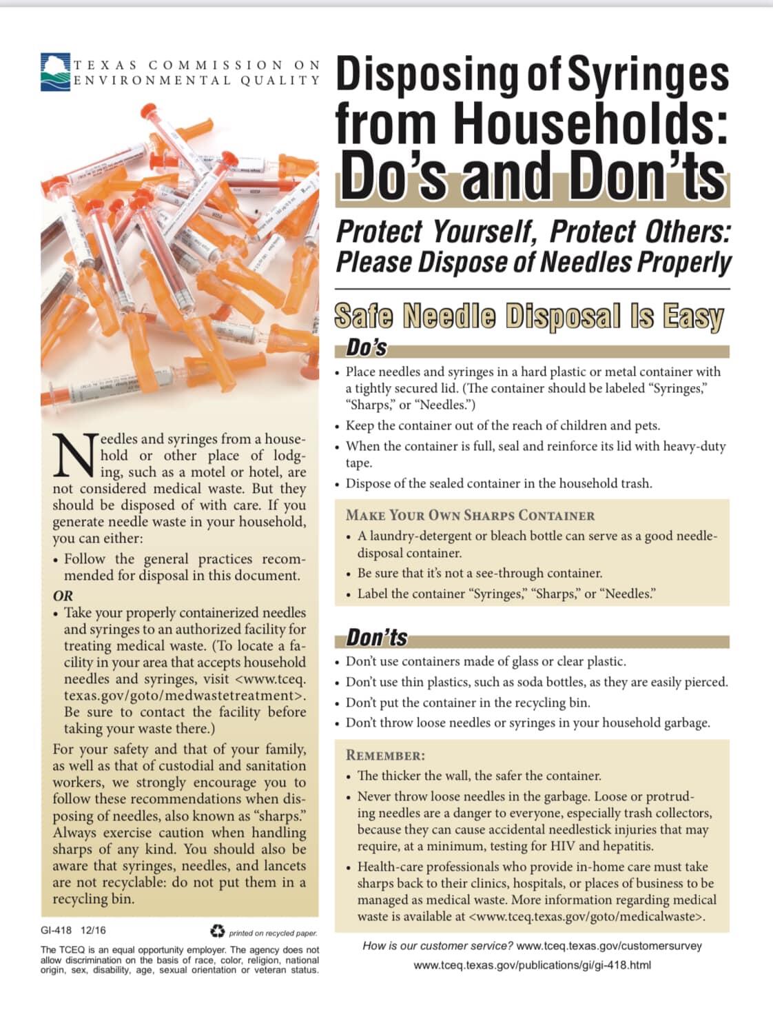 PROPER SYRINGE DISPOSAL**** (CyFair Fire Department) — Nextdoor — Nextdoor