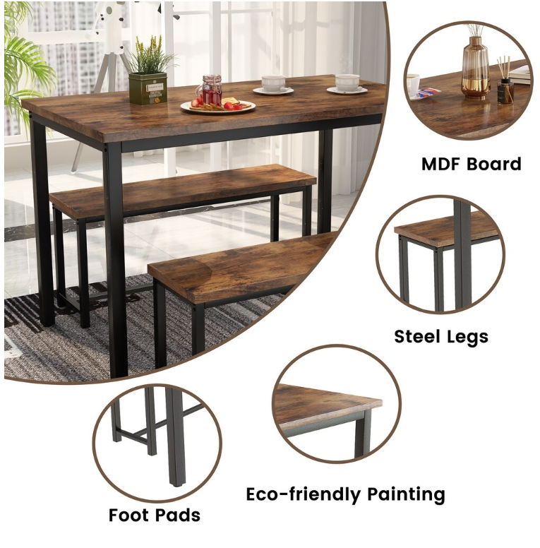 Mieres Farmhouse Rustic 3Piece Table Set, SpaceSaving Dining table