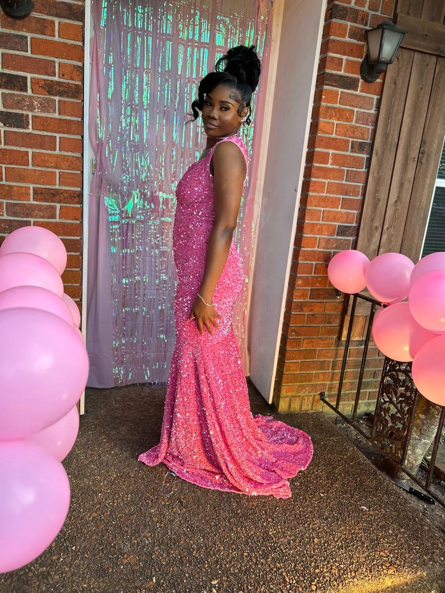 open lace back dress Ashley Lauren 11871 Size 12, 14 Hot Pink Long Prom Dress off the shoul   Glass Slipper Formals