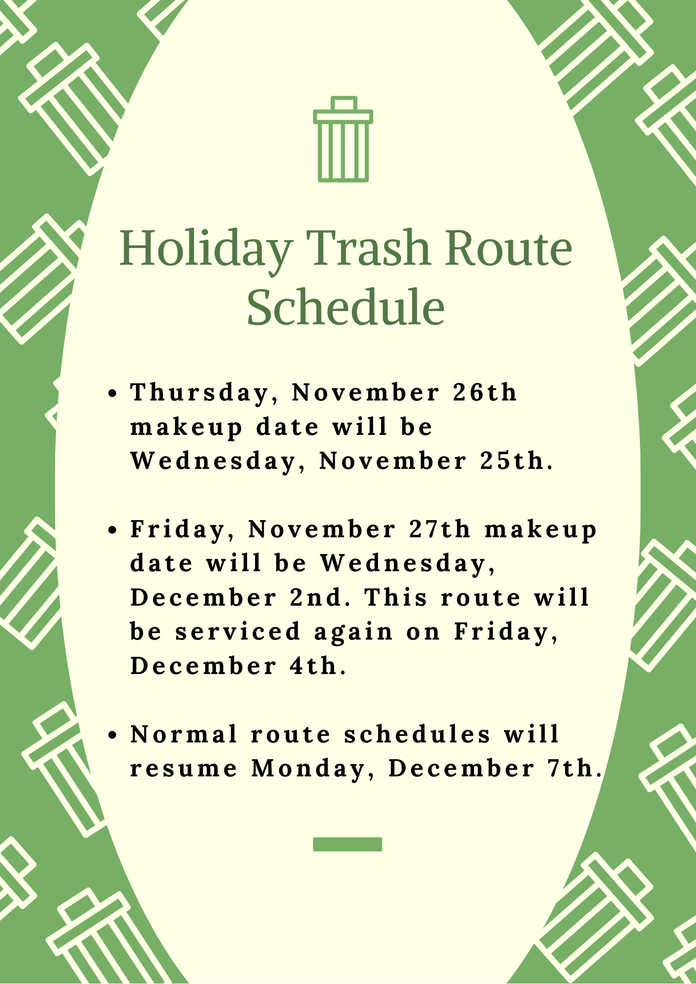 Holiday Trash Route Schedule (City of Bethany) — Nextdoor — Nextdoor
