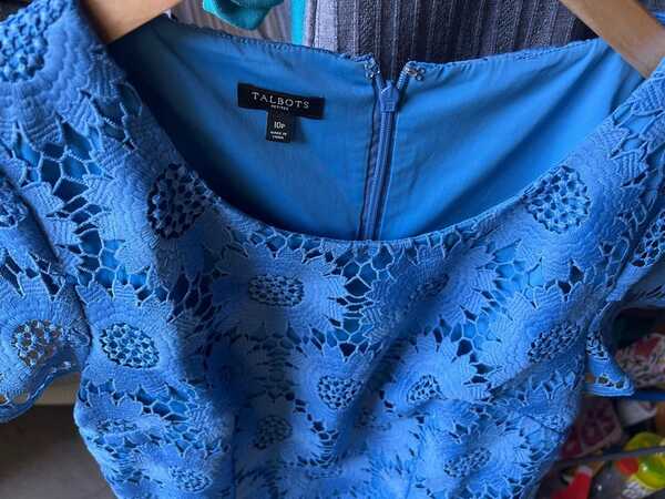 talbots blue lace dress Lace And Eyelet Fit & Flare Dress