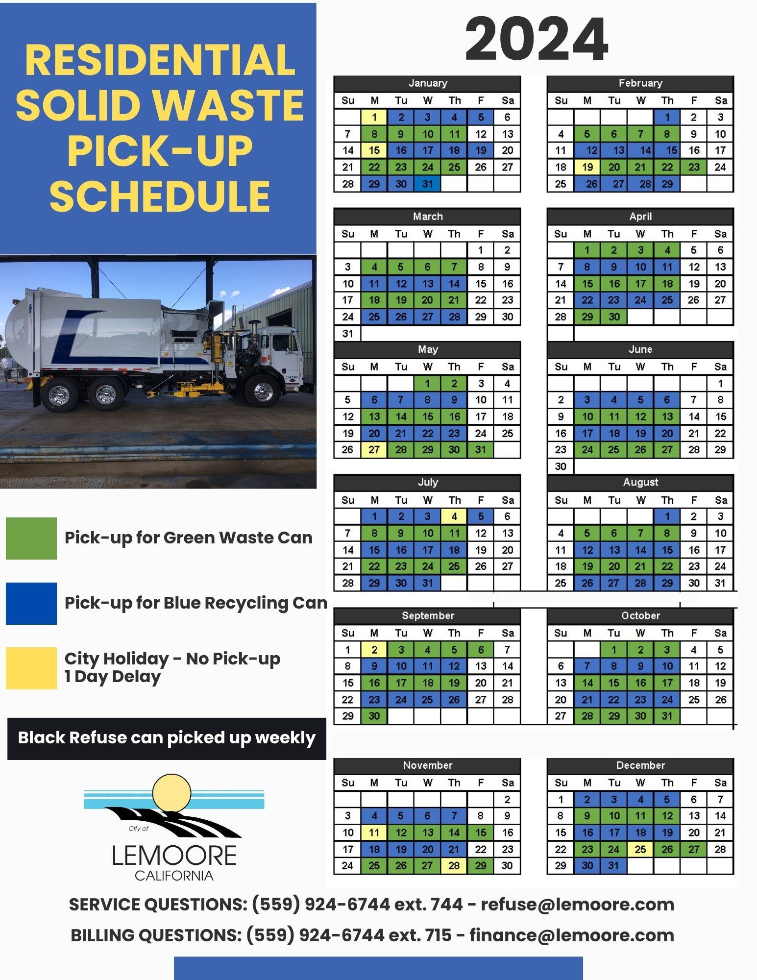 Residential Solid Waste PickUp Schedule for 2024. (City of Lemoore) — Nextdoor — Nextdoor