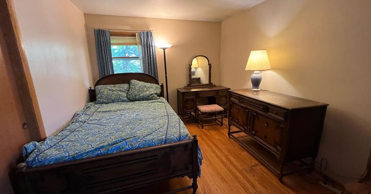 Antique Tell city bedroom set including low 5 drawer dresser, dressing table with attached