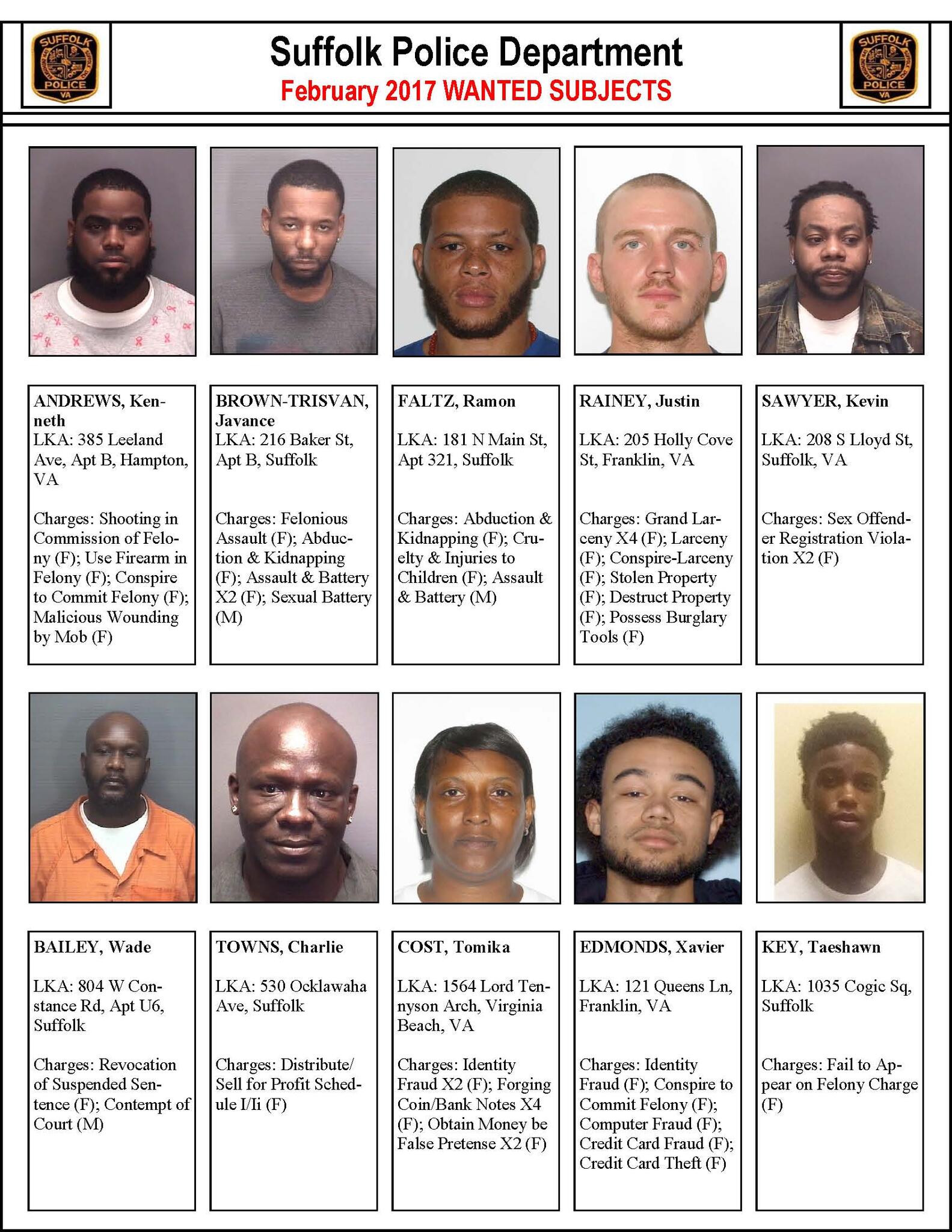 SUFFOLK’S MOST WANTED FOR FEBRUARY (Suffolk Police Department