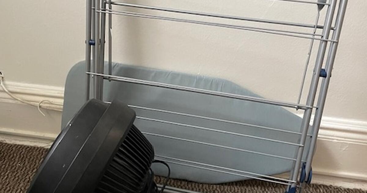Futon/ Vornado Fan (small), mini ironing board, clothes drying rack for