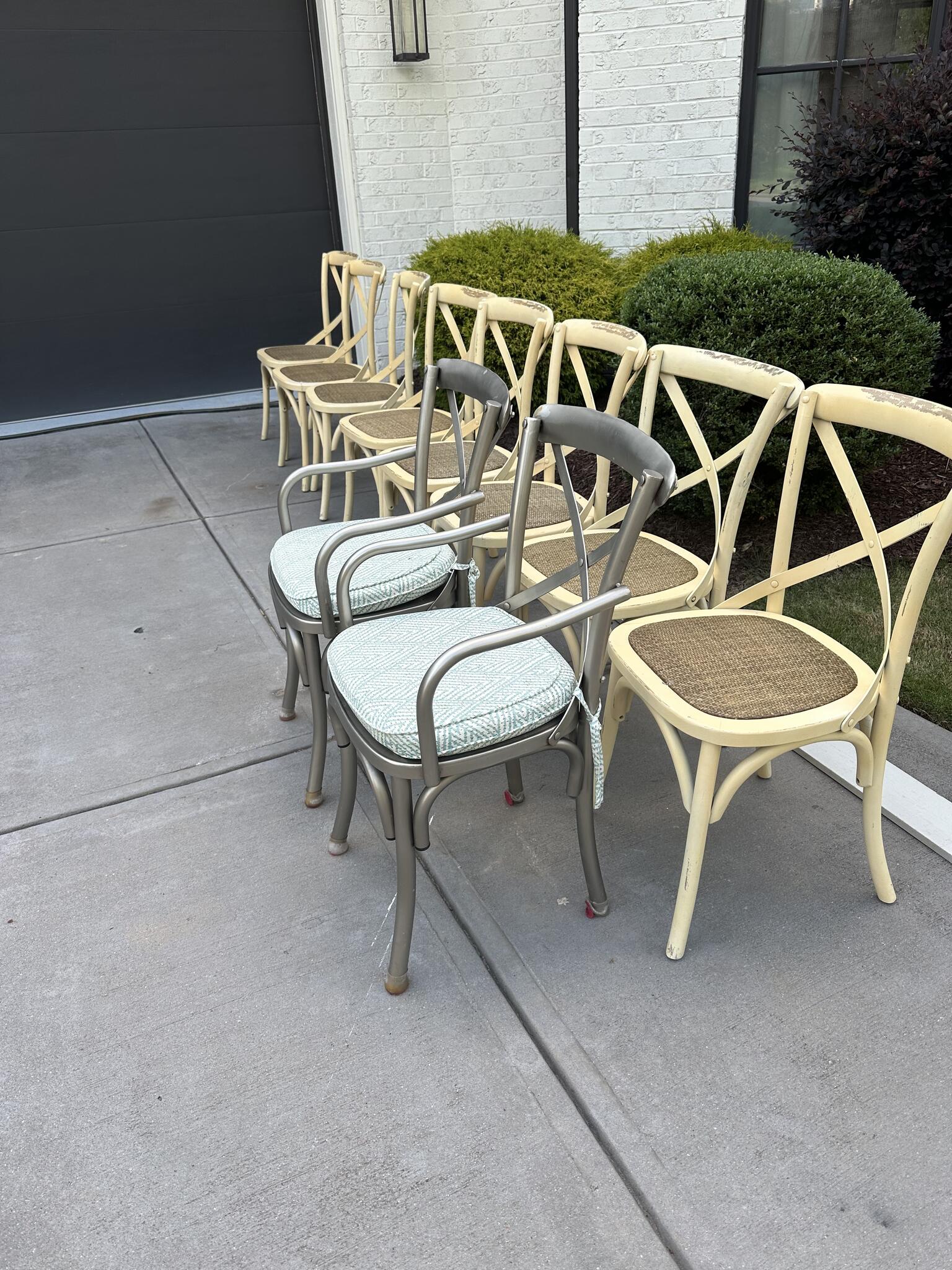 Set of 8 wicker chairs and 2 metal dining chairs -FREE
