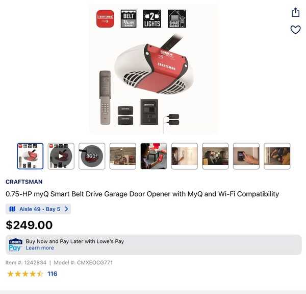 CRAFTSMAN 0.75-HP myQ Smart Belt Drive Garage Door Opener with MyQ and Wi-Fi Compatibility CRAFTSMAN 0.75-HP myQ Smart Belt Drive Garage Door Opener with MyQ and Wi-Fi Compatibility