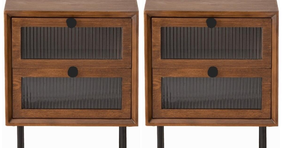 NEW TWO (2) COZAYH RETRO BROWN MIDCENTURY/REEDED GLASS DRAWER FRONT