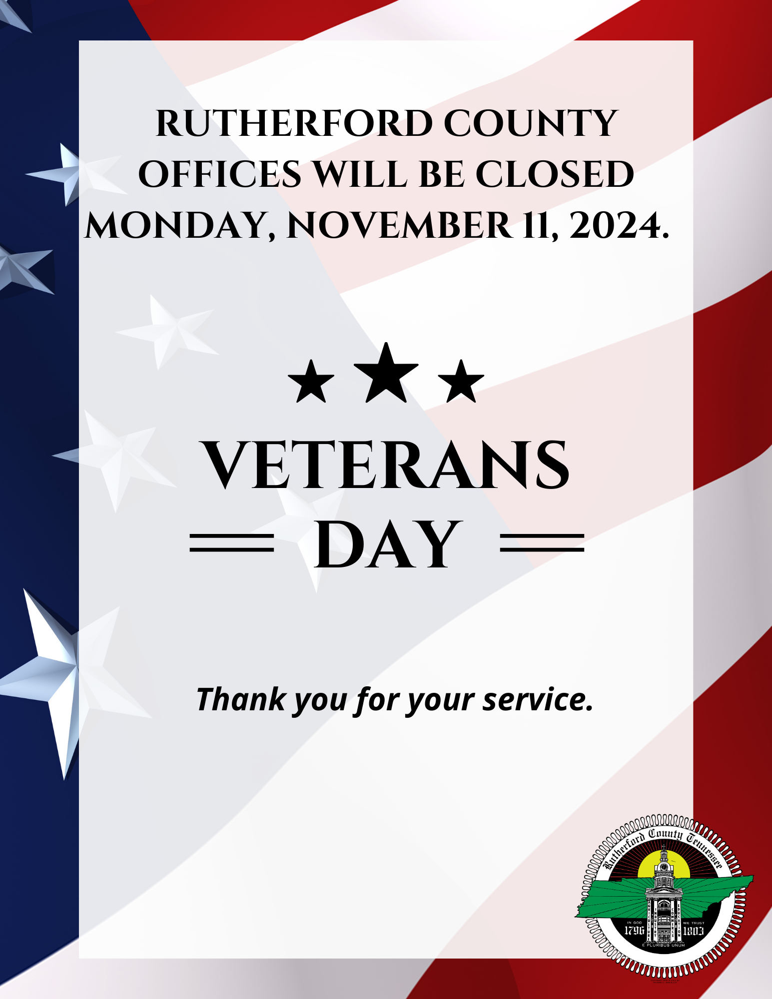 County offices will be closed on Monday, November 11th in observance of