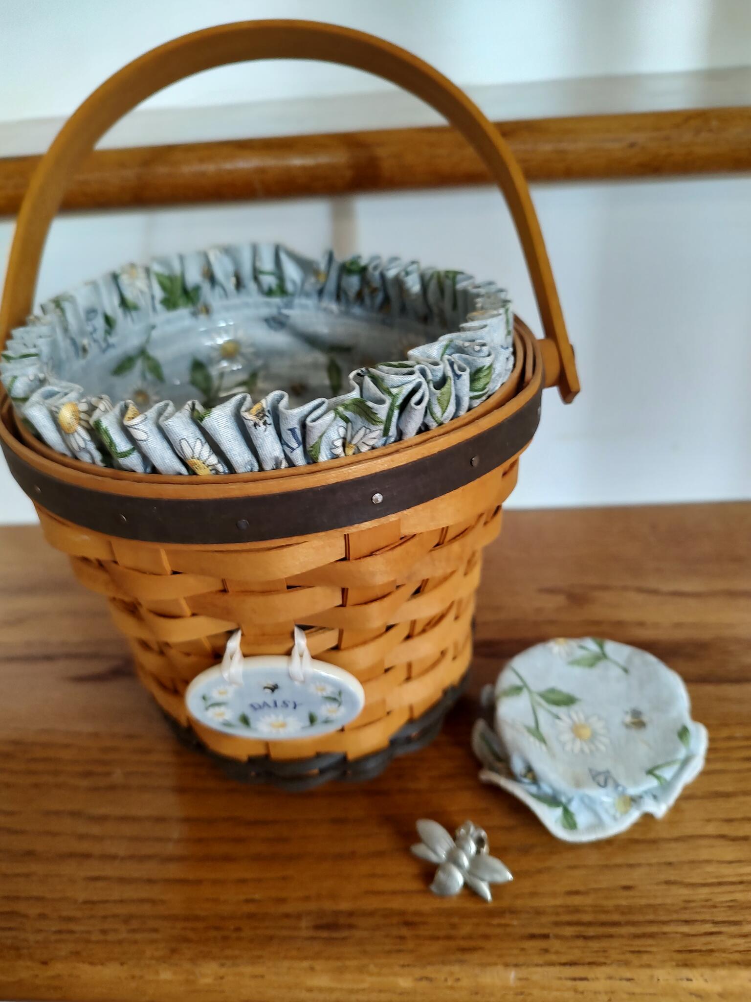 LONGABERGER BASKET BUMBLEBEE THEME FABRIC INSERTLINERCERAMIC BEE FOB