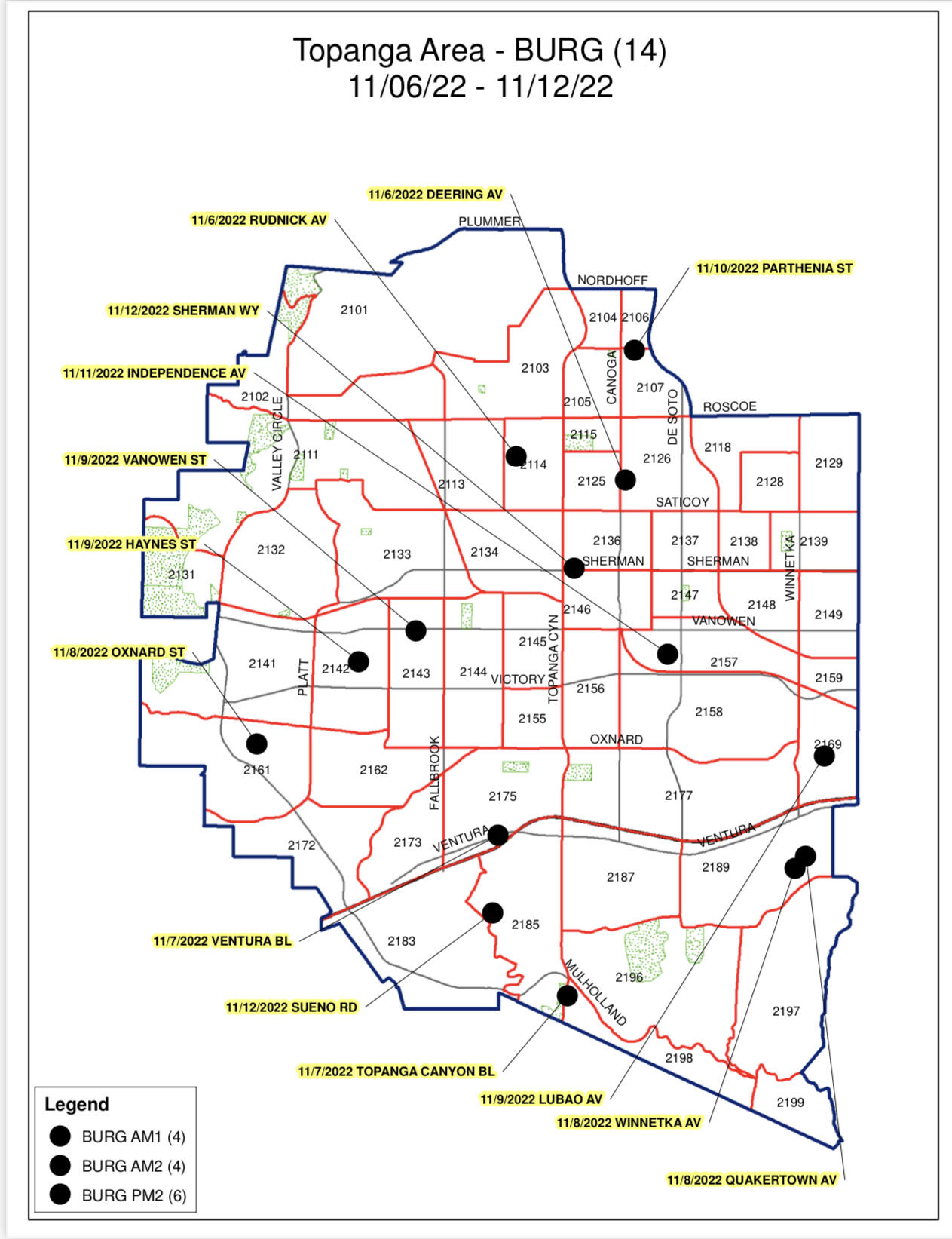 LAPD TOPANGA DIVISION WEEKLY CRIME MAPS (Los Angeles Police Department ...