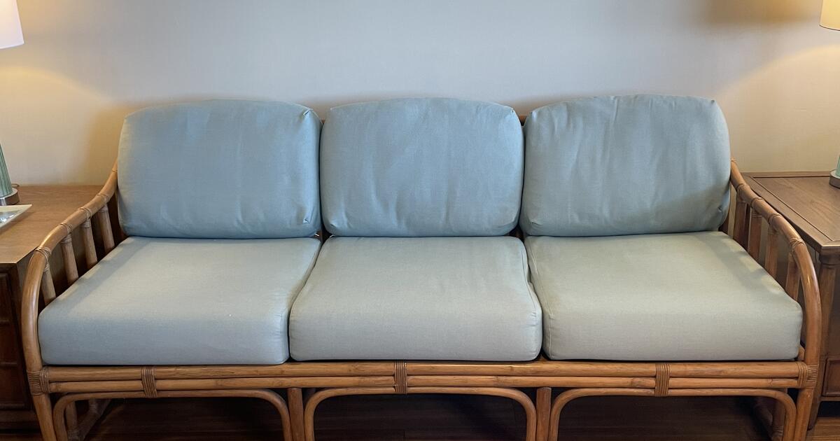 Vintage Rattan Sofa & Loveseat (Ficks Reed) - Seafoam Green Indoor ...