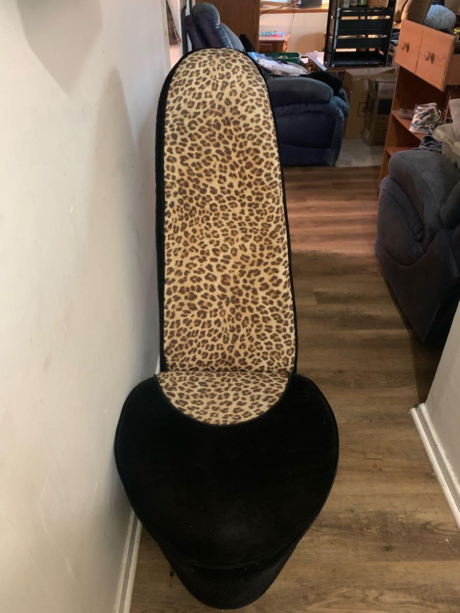 Leopard print high on sale heel shoe chair