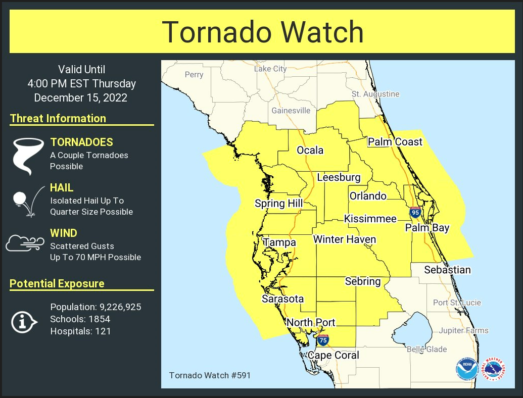 A tornado watch has been issued for parts of Florida including Volusia