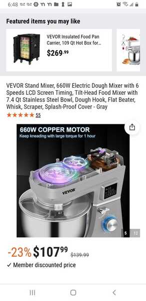 VEVOR Stand Mixer, 660W Electric Dough Mixer with 6 Speeds LCD Screen  Timing, Tilt-Head Food