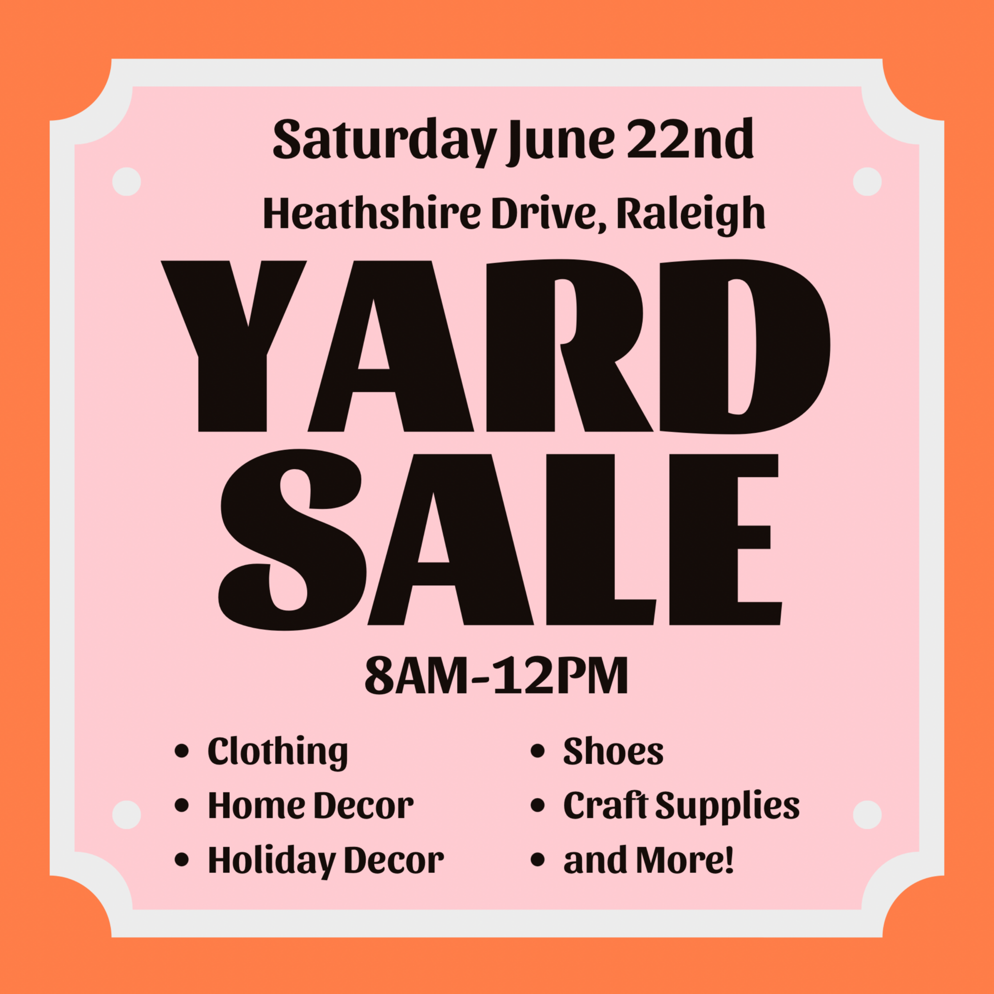 Yard Sale 6/22! 8AM- 12PM