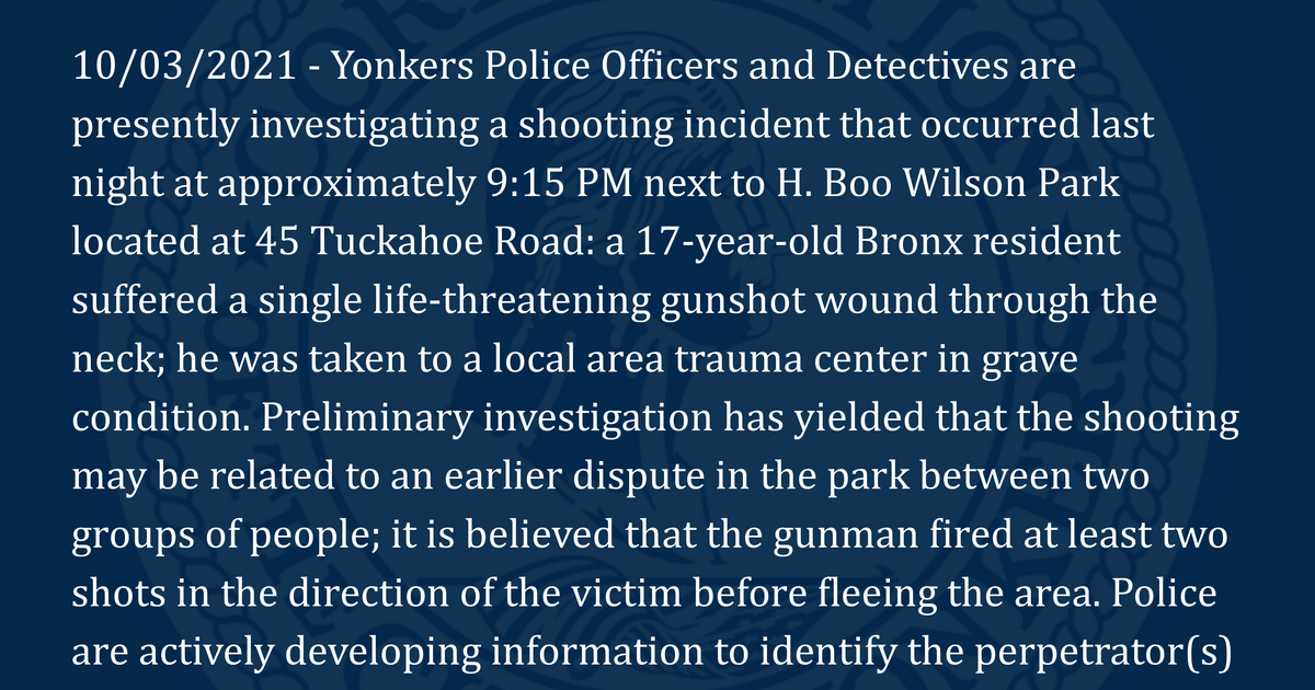 Yonkers Police investigate Tuckahoe Road shooting incident — Nextdoor