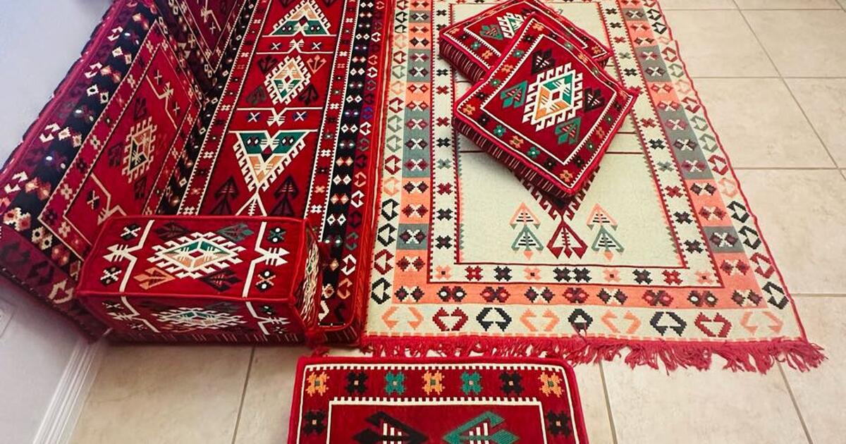 Traditional Floor settings Red Patterned Sofa Set includes cushions and ...