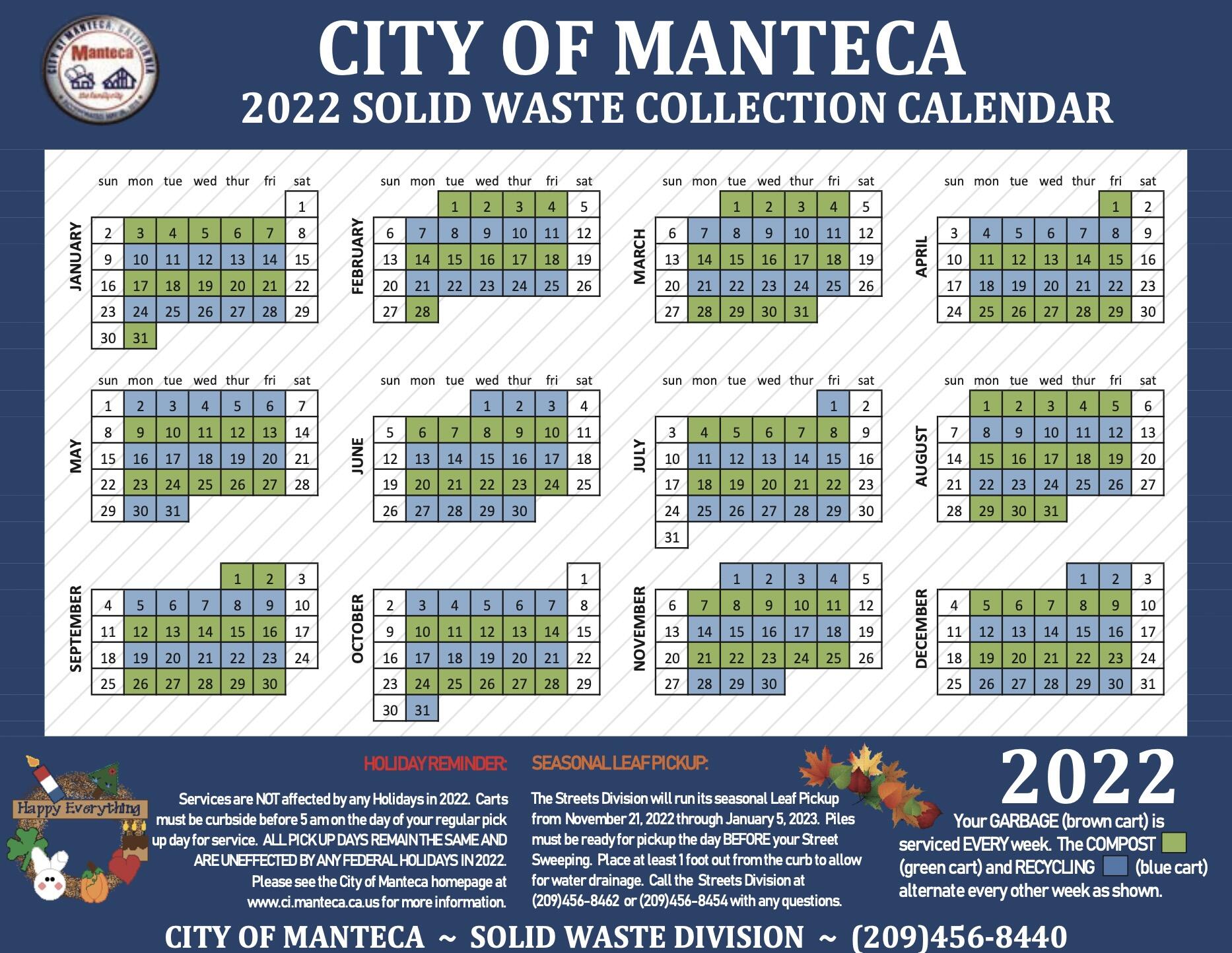 2022 Solid Waste Collection Calendar (City of Manteca) — Nextdoor
