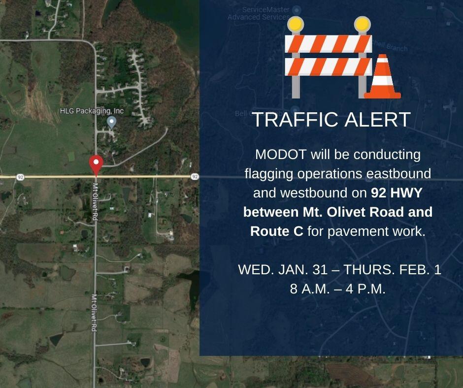 TRAFFIC ALERT Flagging operations scheduled on MO Route 92 for