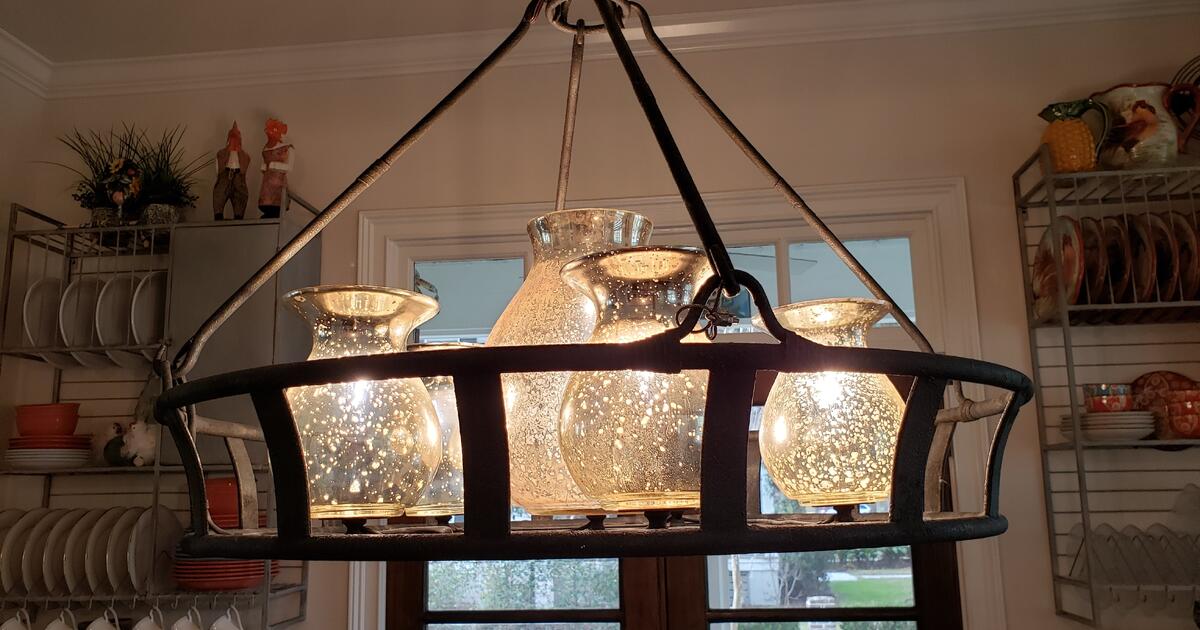 Chandelier With Mercury Glass Shades And 2 Pendant Lights Coordinating