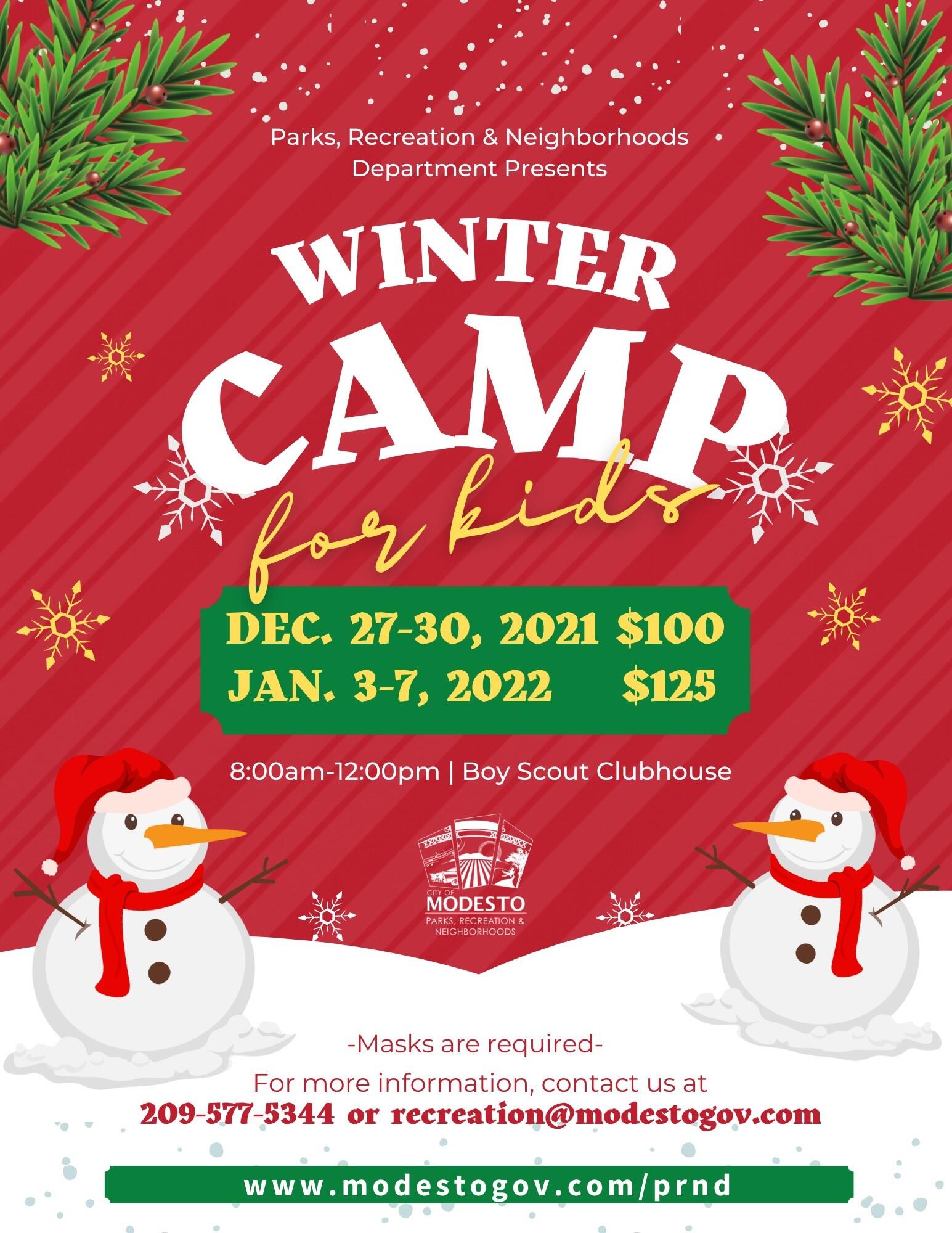 Winter Break Day Camp Now Available City Of Modesto Parks Recreation And Neighborhoods 