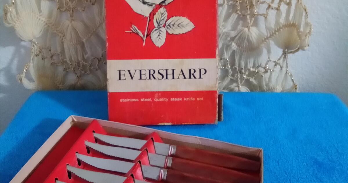 Vintage 1950s Eversharp Stainless Steel Steak Knife Set (6) New in