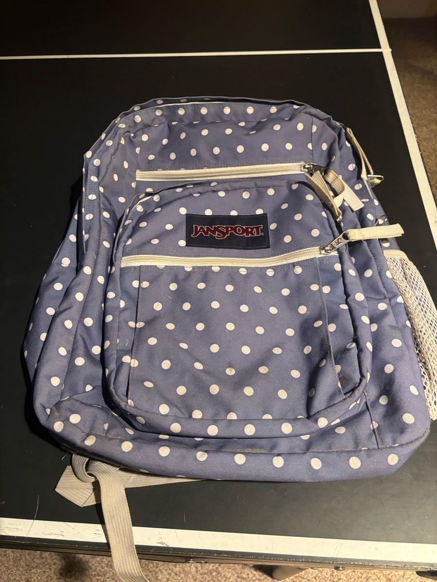 gray polka dot jansport backpack Big Student - Shady Grey/White Dots The Ashbury is a fresh take on the classic SuperBreak pack with rich colors and unique prints Unbox My Sophomore Year Backpack