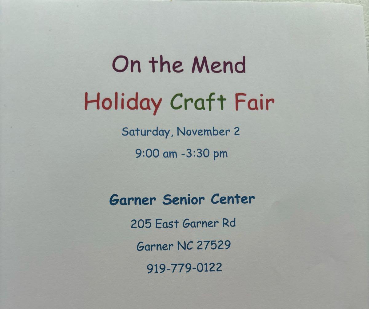 On the Mend Holiday Craft Fair-Garner Senior Center