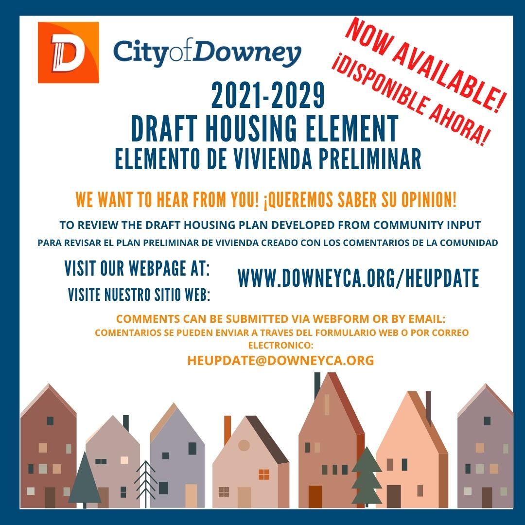 City of Downey Draft Housing Element Available for Public Review/Elemento de Vivienda Preliminar