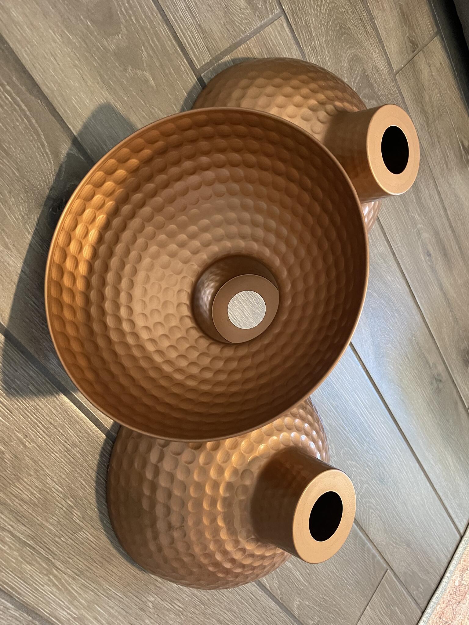 Rose gold light fixture cover/lamp shade, two matching lamps and