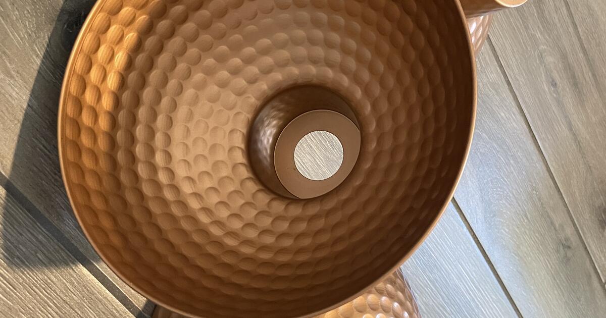 Rose gold light fixture cover/lamp shade, two matching lamps and