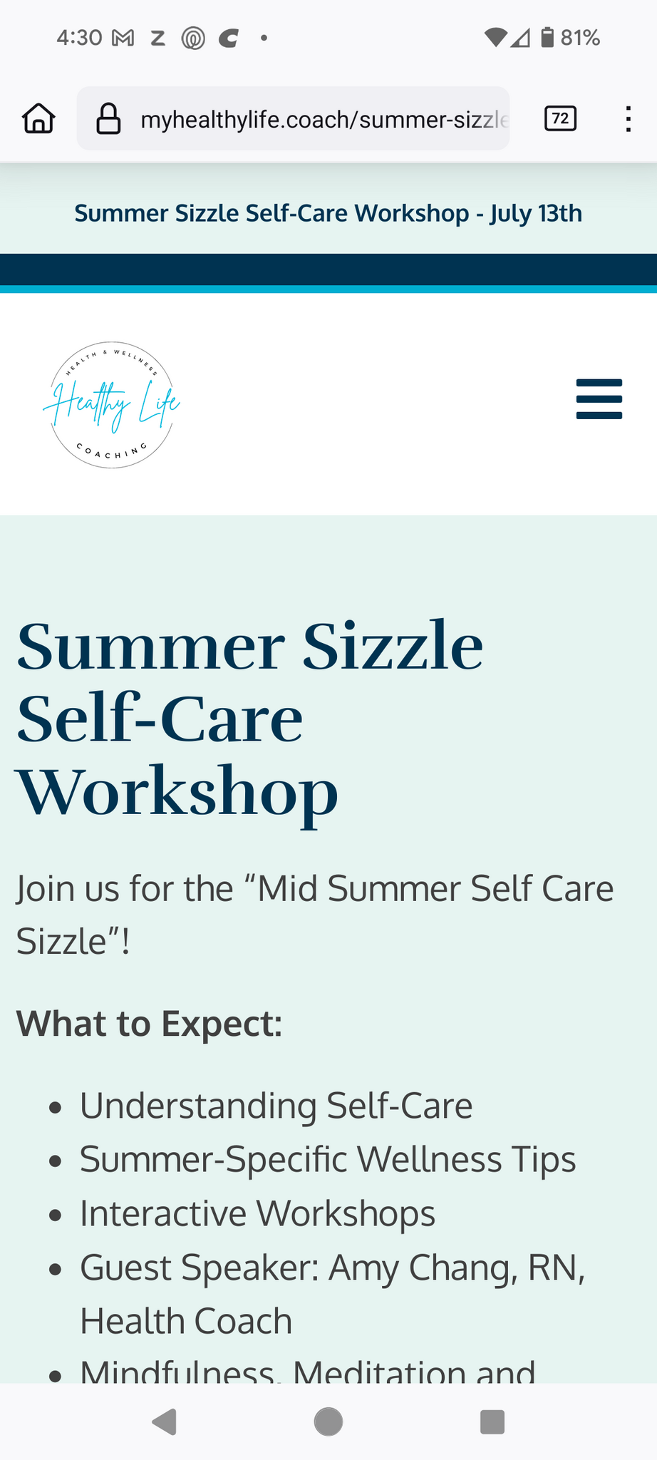 Summer Sizzle Self Care Workshop