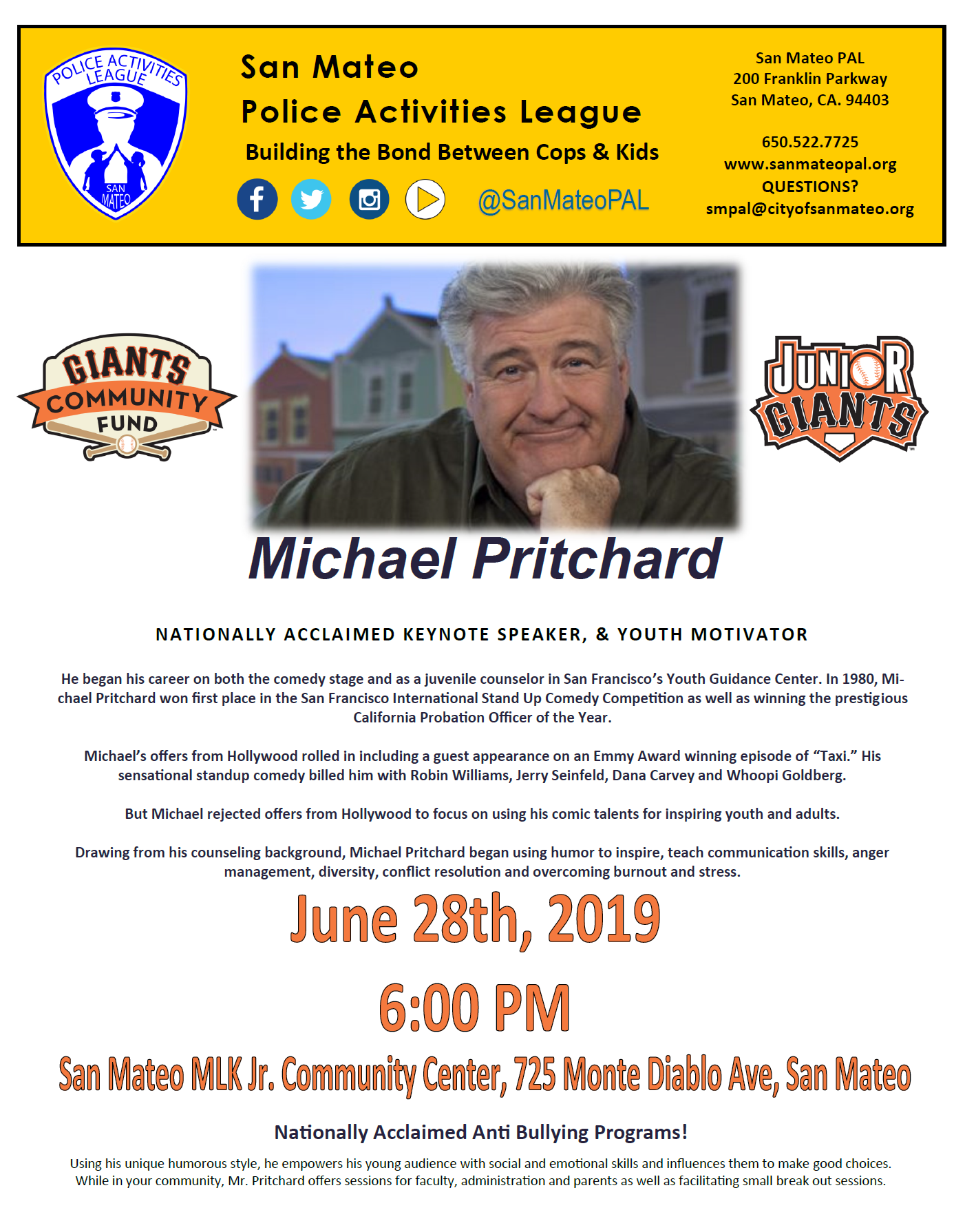 Comedian Michael Pritchard Joins San Mateo PAL to Inspire Youth ...